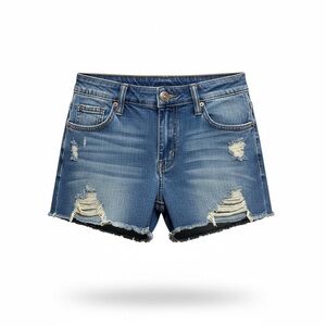 Machine Distressed Denim Jean Shorts